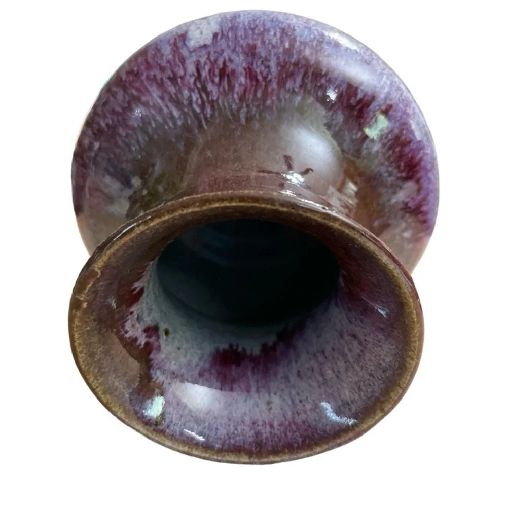 Signed MEG Studio Art Pottery Vase Purple Blue Brown Drip Glaze Handmade 5